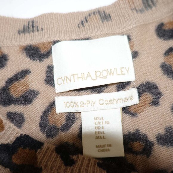 Cynthia Rowley Women's 100% Cashmere Crewneck Sweater Large Brown Leopard Print - Picture 4 of 5